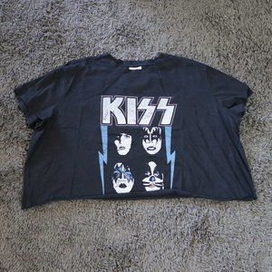 KISS Shirt Adult 3XL Black Cropped T-Shirt Rock Band Tee